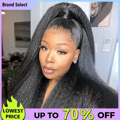 ✨Ends Today: 70% OFF!  Pre-Cut Lace Kinky Straight 360 Full Lace Frontal Glueless Wig With Invisi Drawstring Pre Plucked Human Hair Wig