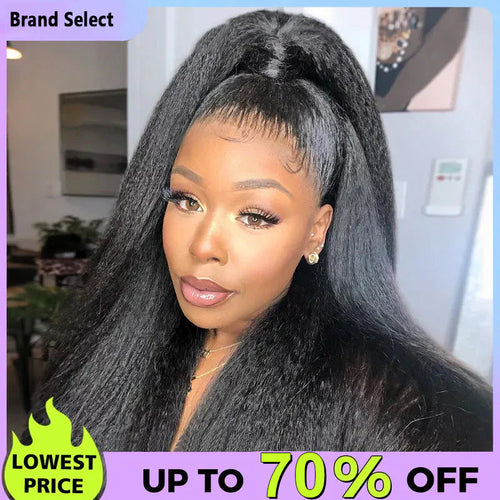 ✨Ends Today: 70% OFF!  Pre-Cut Lace Kinky Straight 360 Full Lace Frontal Glueless Wig With Invisi Drawstring Pre Plucked Human Hair Wig
